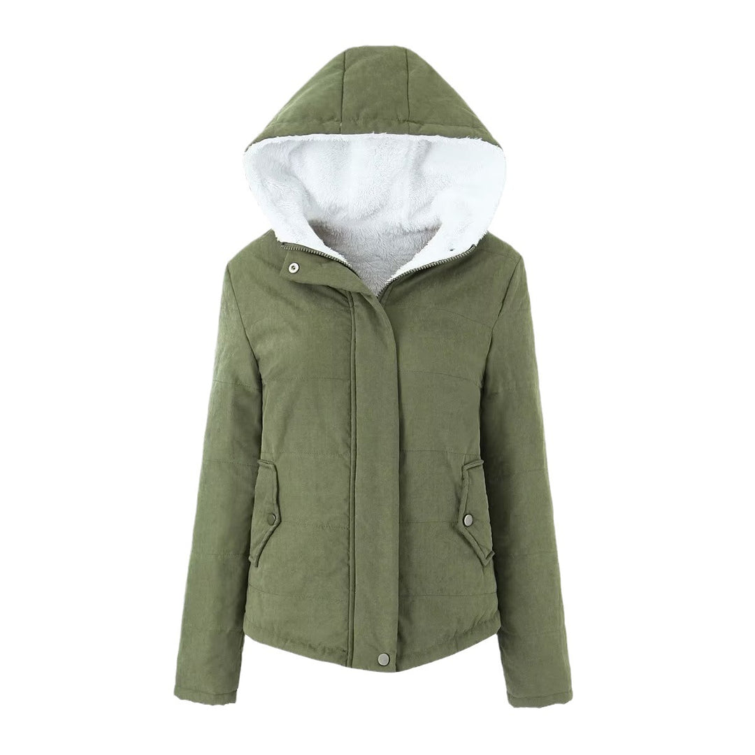 Damen Kapuzenjacke mit Teddyfutter und verdecktem Reißverschluss EB