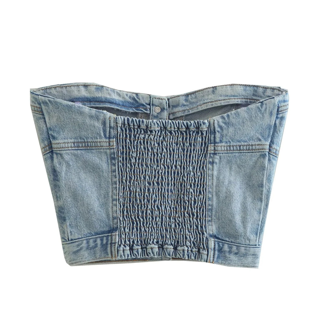 Damen Denim-Crop-Top mit gestricktem Überwurf EB