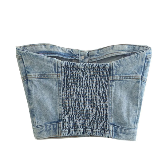 Damen Denim-Crop-Top mit gestricktem Überwurf EB