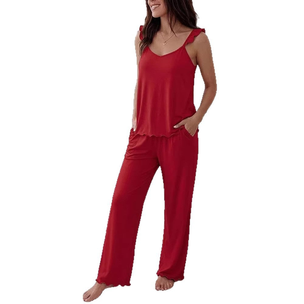 Damen Pyjama-Set mit zarten Rüschendetails und weichem Stoff EB