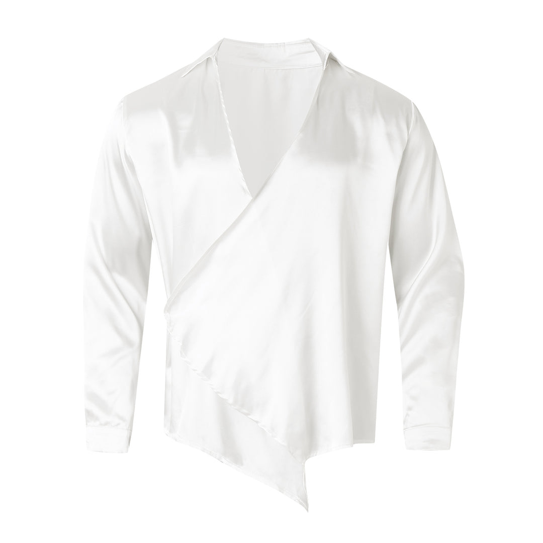 Damen nan asymmetrische Satin-Wickelbluse mit tiefem V-Ausschnitt EB