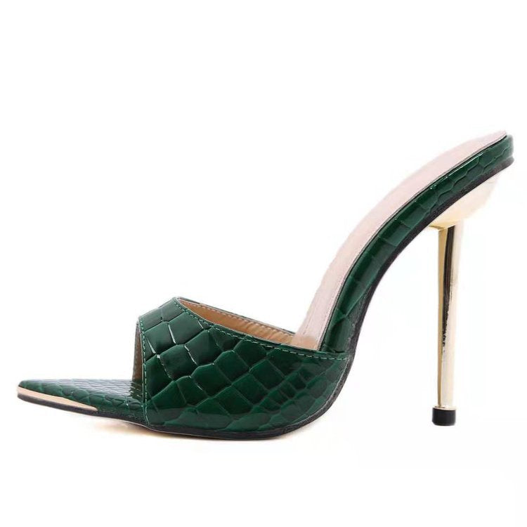 Damen modische Slingback-Pantoletten mit glänzender Krokodil-Prägung EB