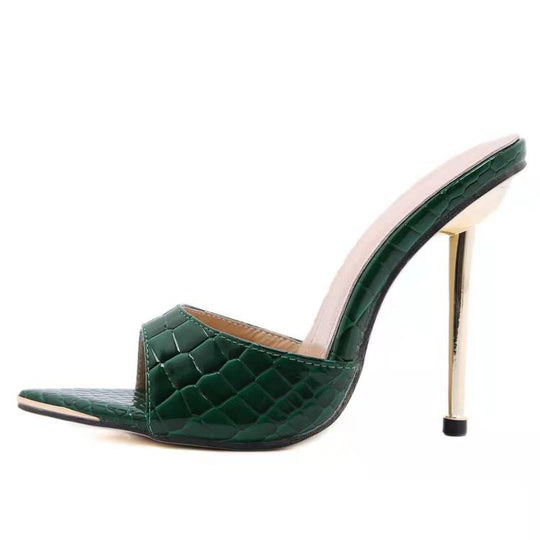 Damen modische Slingback-Pantoletten mit glänzender Krokodil-Prägung EB