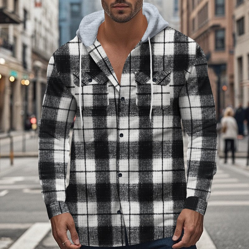 Herren Hemd mit Kapuze aus kariertem Stoff und modischen Details EB