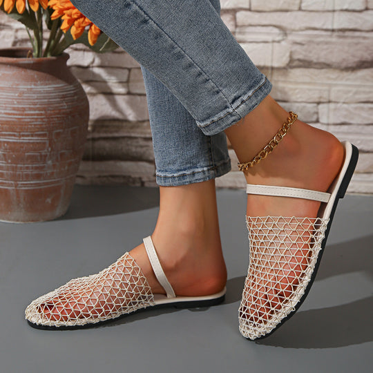 Damen Mesh-Pantoletten mit angenähtem Riemen und rutschfester Sohle EB
