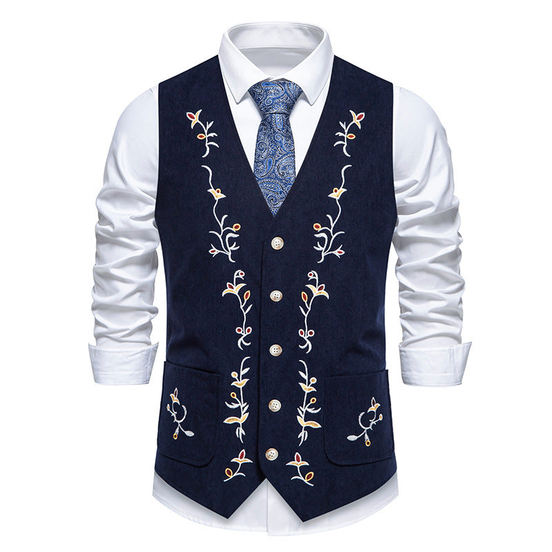 Herren elegante Weste mit floralem Stickdesign EB