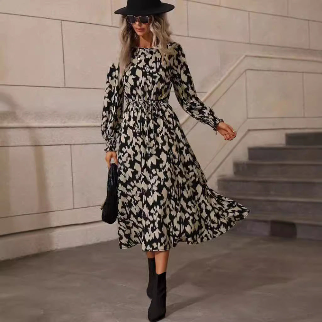 Damen Maxi-Kleid mit elastischem Bund und langen Ärmeln EB