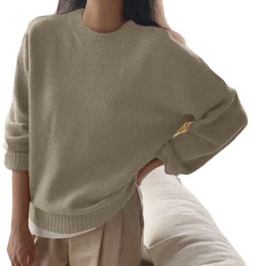 Damen Gemütlicher Rundhals-Pullover aus hochwertigem Stoff EB