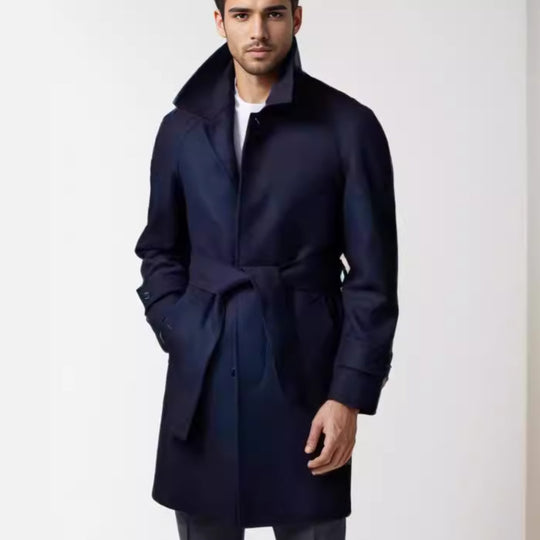 Herren klassischer Trenchcoat mit stilvollem Gürtel und doppelter Knopfreihe EB