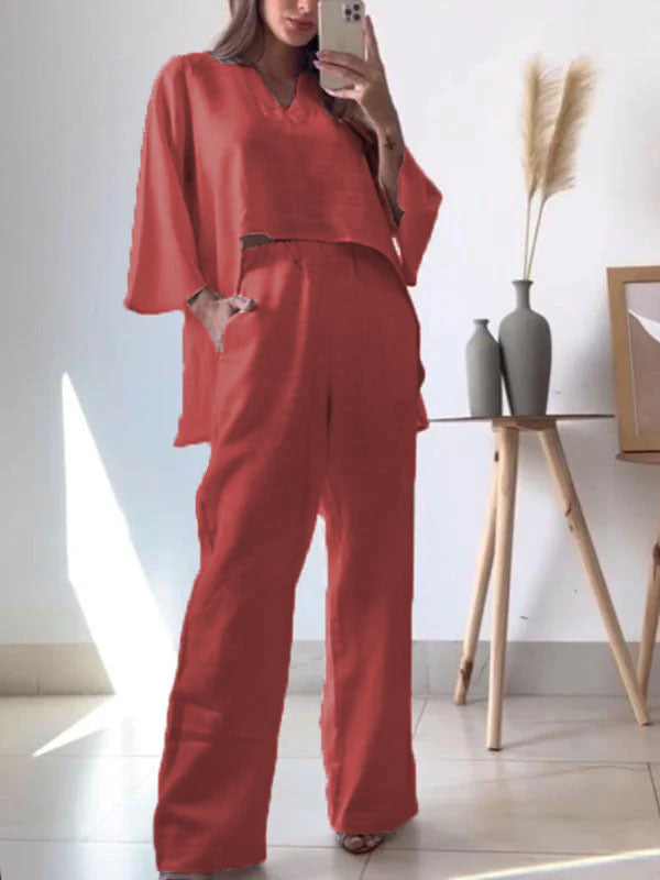 Damen elegantes und lässiges Zweiteiler-Outfit mit weitem Schnitt EB