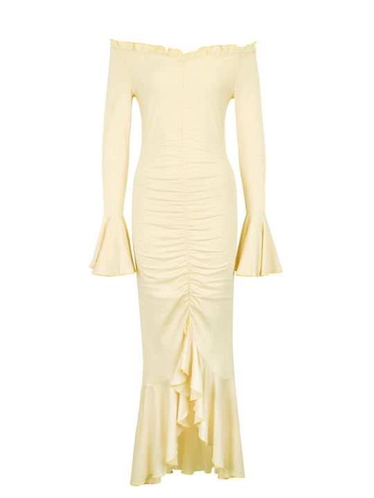 Damen Wickelkleid mit Rüschendetails und charmanten Ärmeln EB