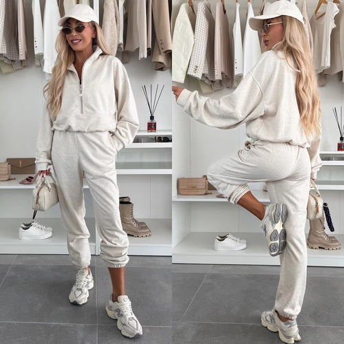 Damen sportliches Fleece Hoodie und Jogginghose Set EB