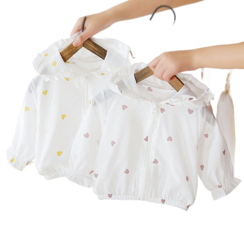 Unisex nan leichte Kapuzenjacke für Kleinkinder mit elastischen Bündchen und verspieltem Herzdruck EB