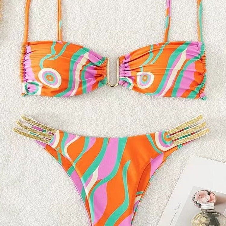 Damen Triangel-Bikini mit elegantem Raffungseffekt und modischen Akzenten EB