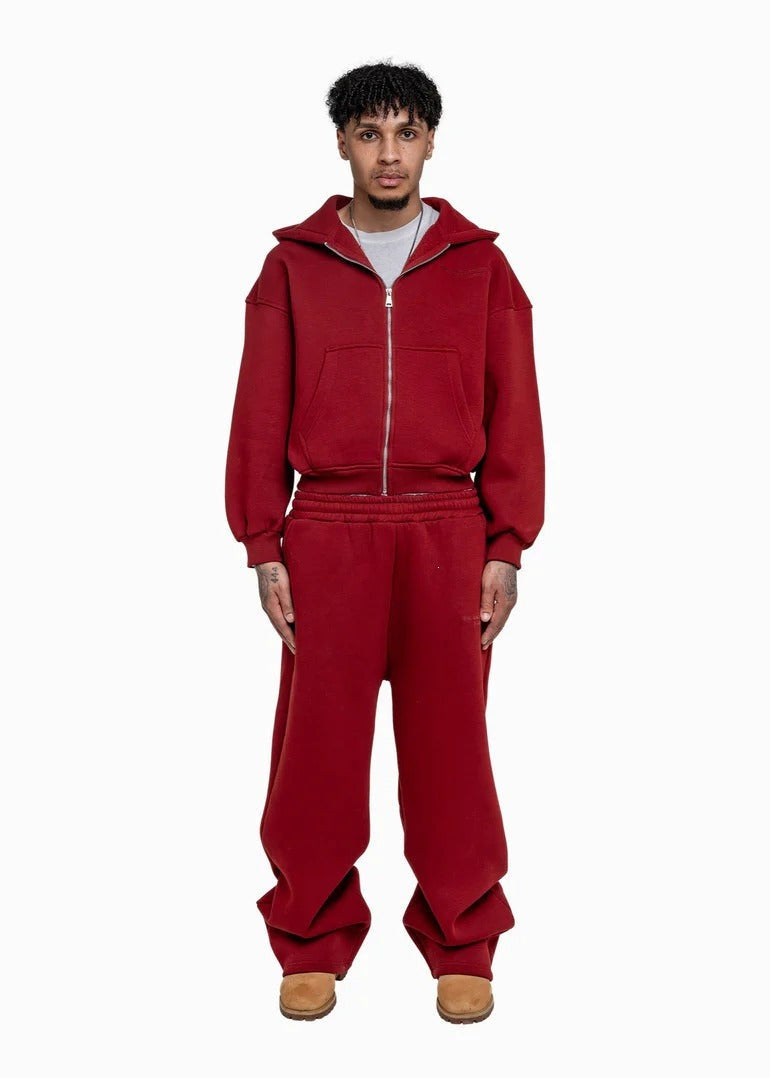Herren nan lässiges Reißverschluss-Hoodie- und Palazzohose-Set mit dropped-shoulder Silhouette EB
