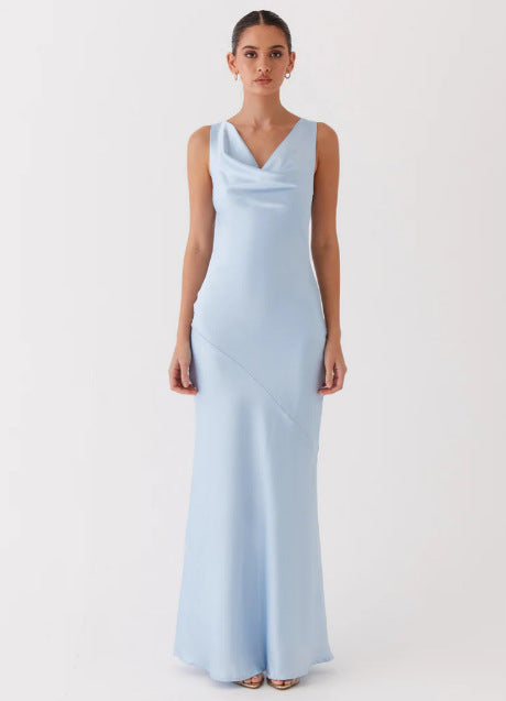 Damen Elegantes Maxikleid mit tiefem V-Ausschnitt und fließendem Stoff EB