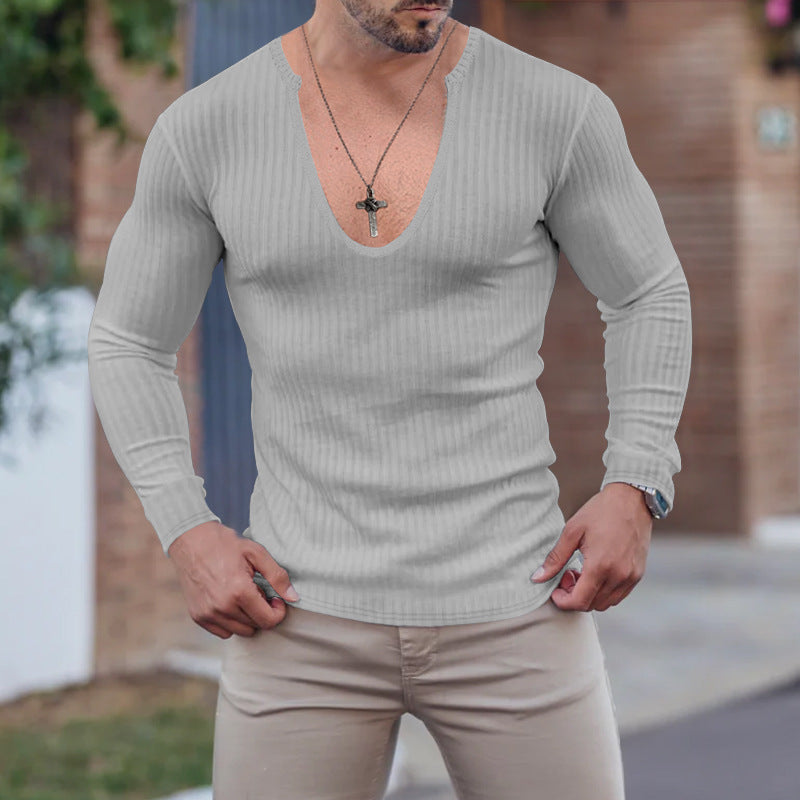 Herren langarm V-Ausschnitt Shirt mit strukturiertem Design EB