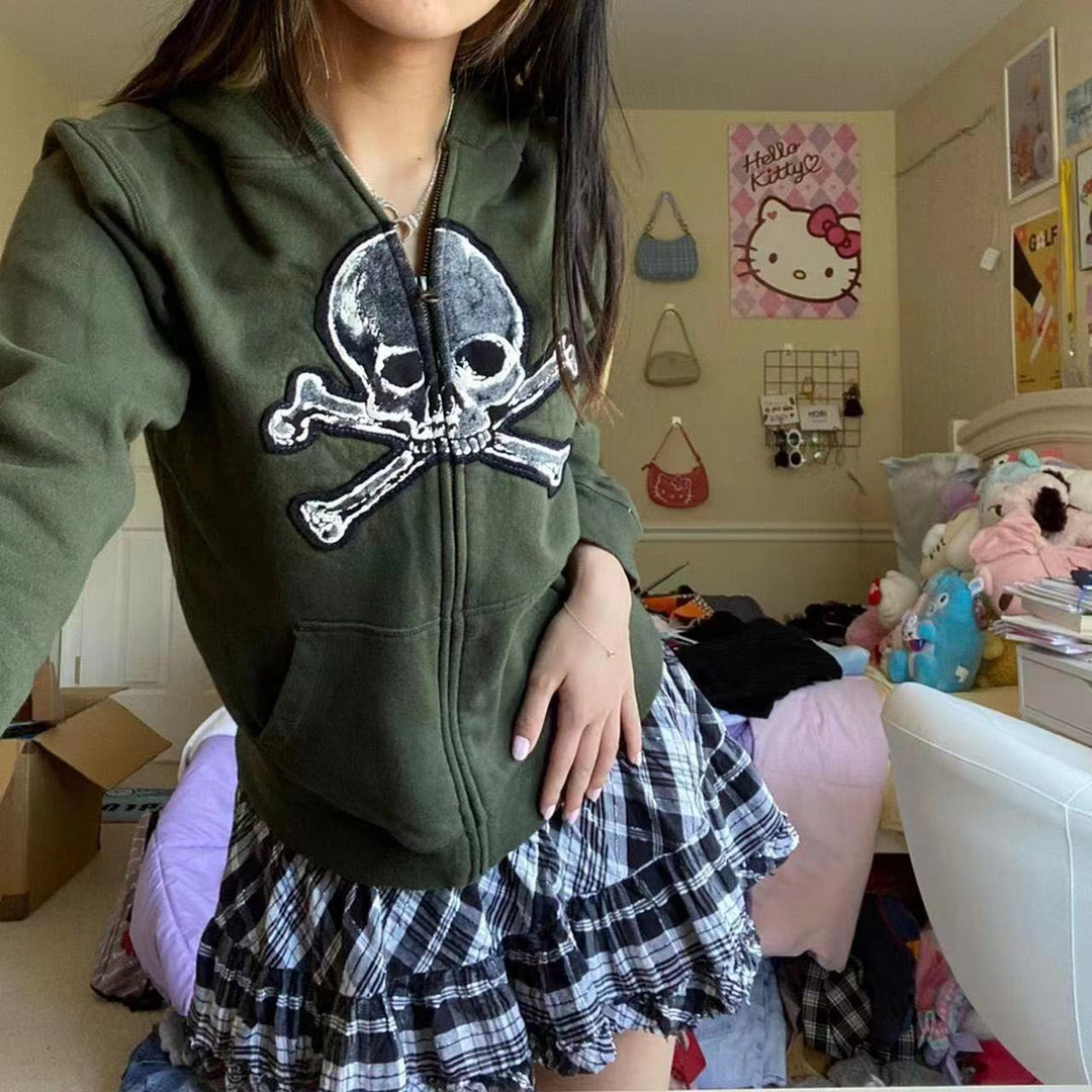 Damen lässige Kapuzenjacke mit einzigartigem Totenkopf-Design EB