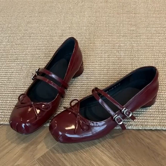 Damen elegante Ballerinas mit doppelt geschnalltem Riemchen und hübschem Schleifendetail EB
