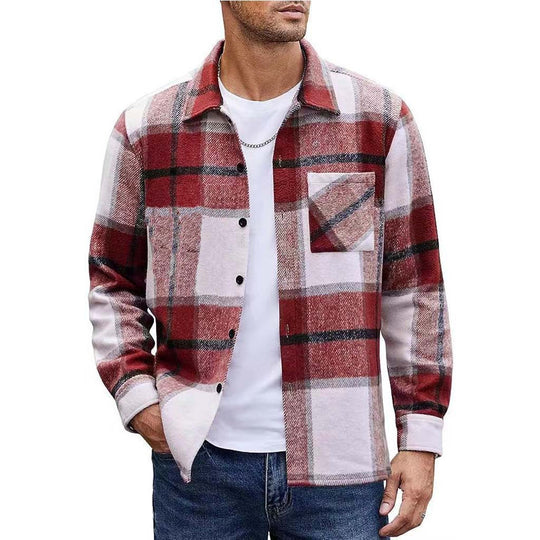 Herren nan oversized kariertes Flanellhemd mit Brusttasche und klassischem Knopfverschluss EB