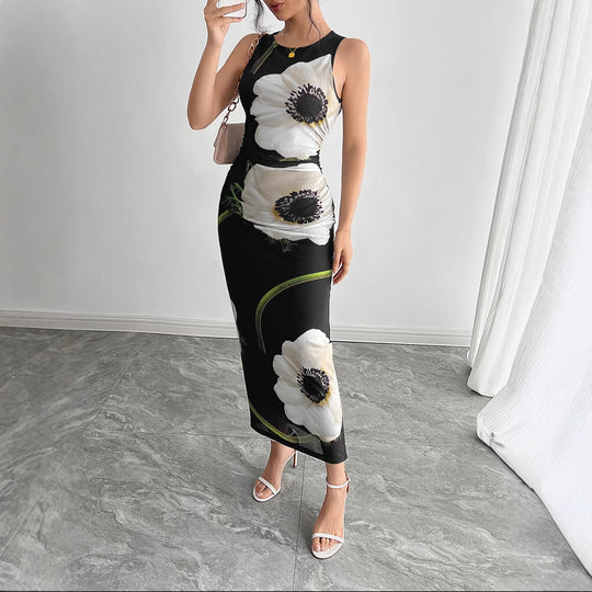Damen Maxikleid mit floralem Druck und figurbetonter Silhouette EB