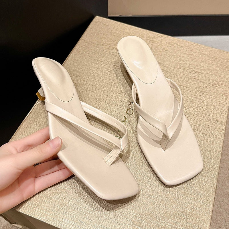 Damen Minimalistische Zehentrenner-Sandalen mit elegantem Absatz EB