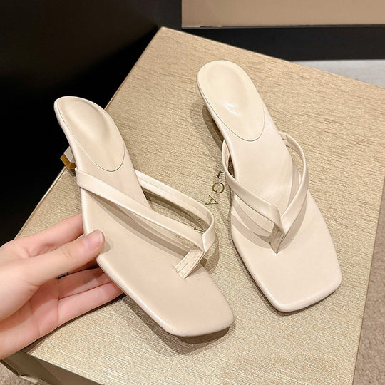 Damen Minimalistische Zehentrenner-Sandalen mit elegantem Absatz EB