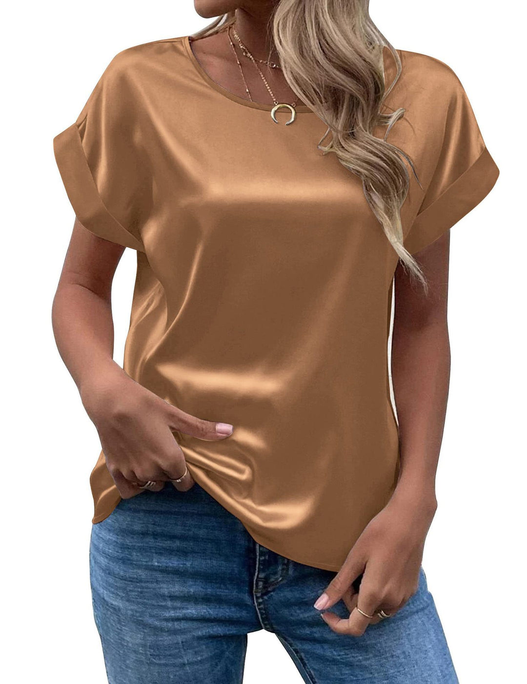 Damen Elegantes Kurzarmshirt aus hochwertigem Satinmaterial EB