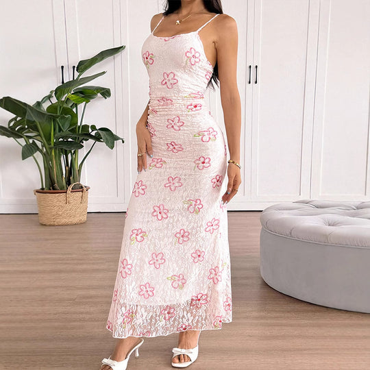 Damen Maxikleid mit floralem Spitzenmuster und verstellbaren Trägern EB