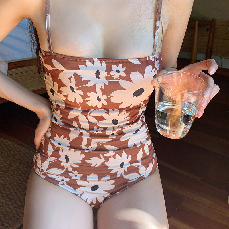 Damen Einteiler Badeanzug mit floralem Design und verstellbaren Trägern EB