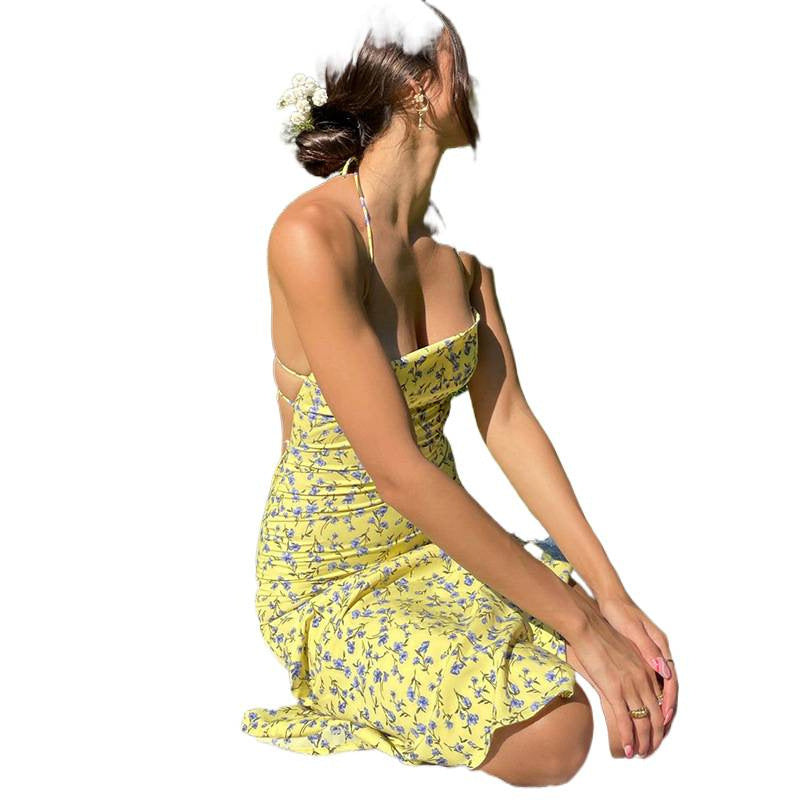 Damen Etuikleid mit floralem Design und eleganten Spaghettiträgern EB