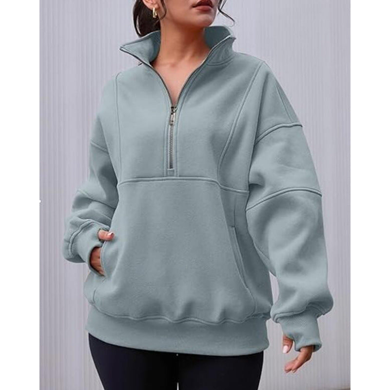 Damen Sweatshirt mit halbem Reißverschluss und oversized Schnitt EB