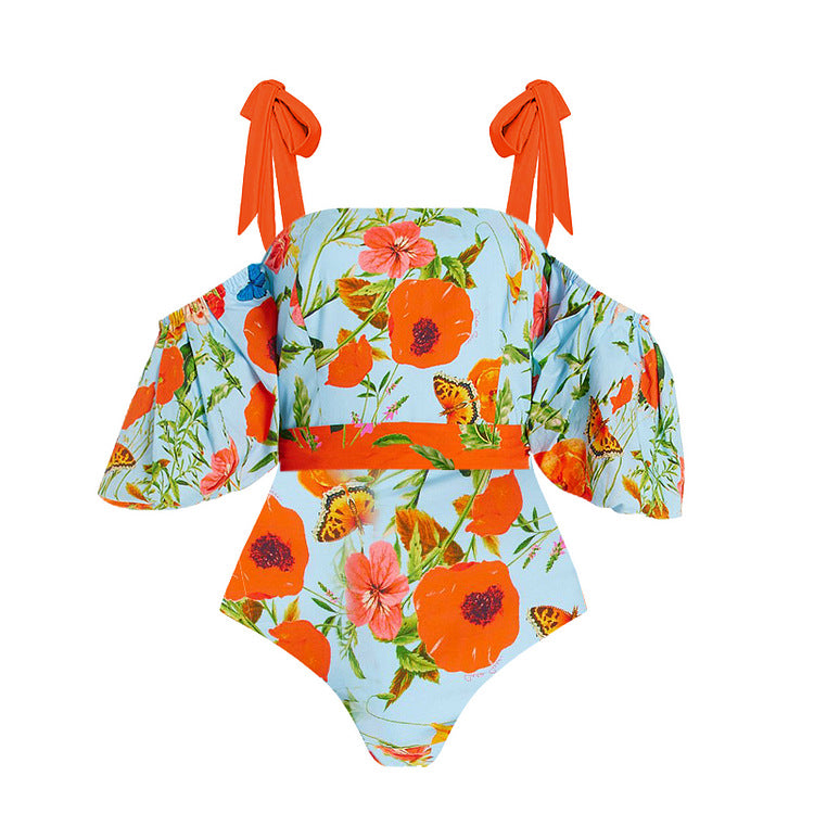 Damen Badeanzug- und Rock-Set mit floralem Design EB