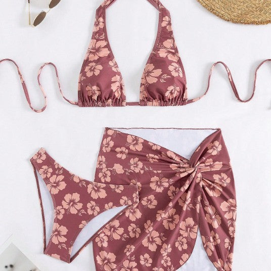 Damen Triangel-Bikini-Set mit modischem Wickelrock EB