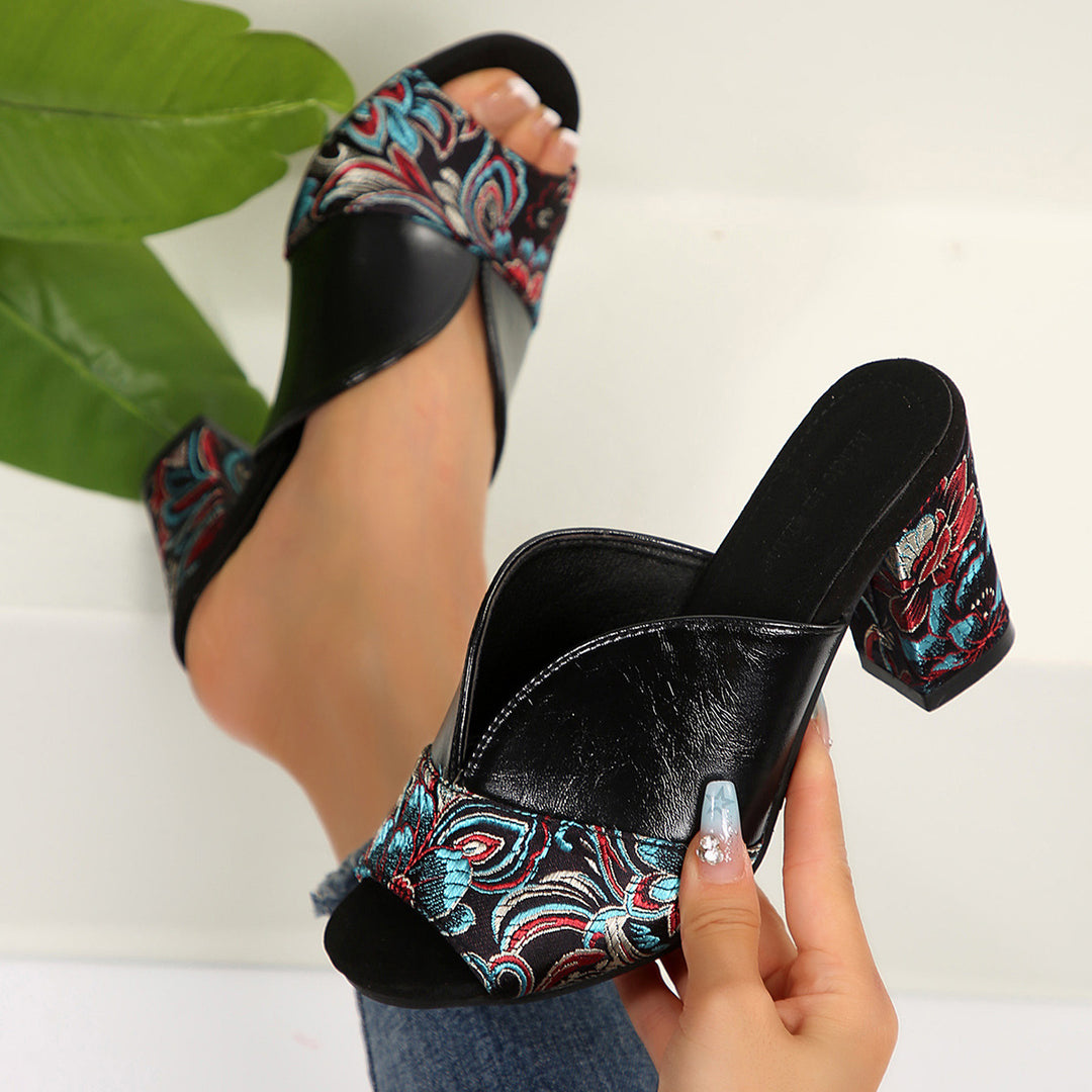 Damen Sling-Pantoletten mit floralem Design und elegantem Blockabsatz EB