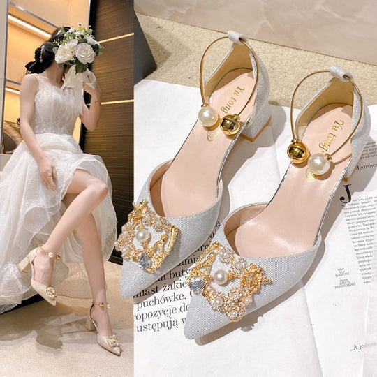 Damen elegante Slingback-Pumps mit luxuriösem Perlenschmuck EB