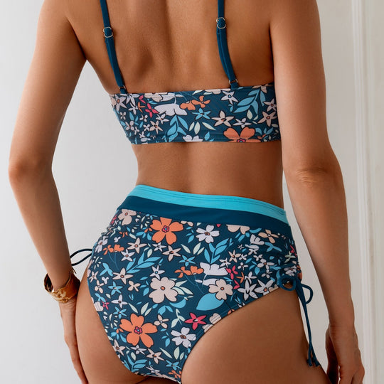 Damen Hochgeschnittener Bikini mit floralem Design EB