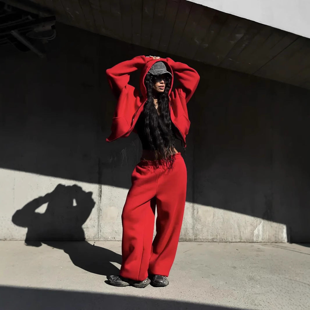 Damen Oversized Kapuzenjacke und Sweathose Set EB