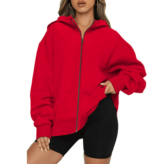 Damen nan leichte Zip-Kapuzenjacke im Relaxed-Fit mit Kängurutasche und gerippten Bündchen EB