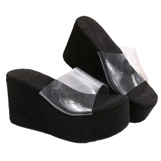 Damen Wedge-Pantoletten mit transparentem Riemendesign und komfortablem Fußbett EB