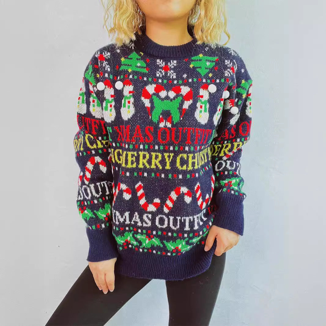 Damen Weihnachts-Pullover mit festlichem Motiv und lässigem Schnitt EB