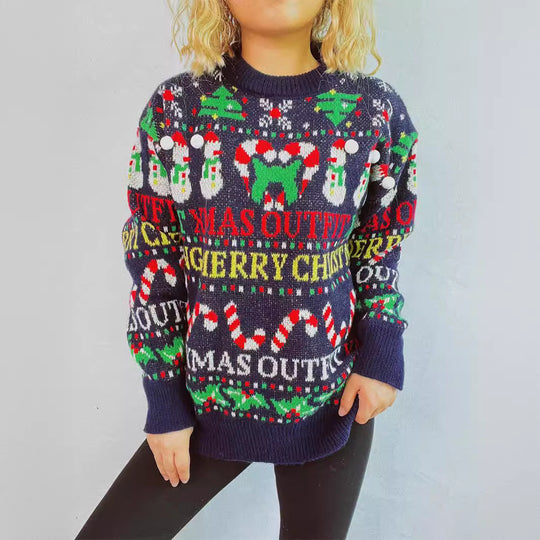Damen Weihnachts-Pullover mit festlichem Motiv und lässigem Schnitt EB