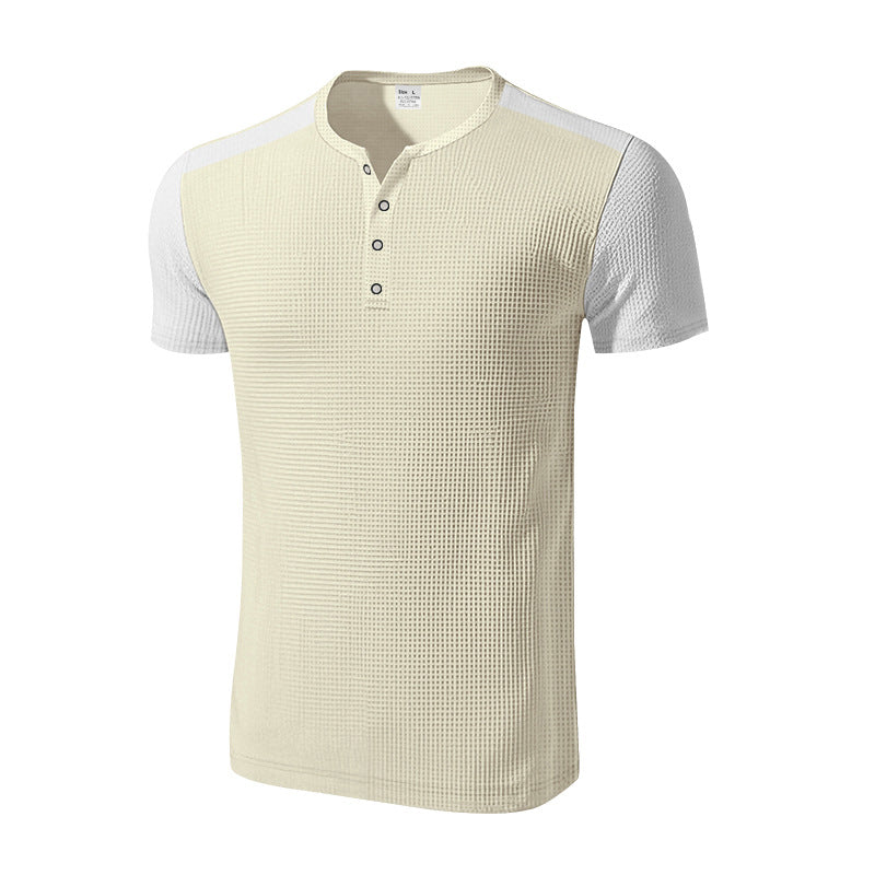 Herren Kurzarm-Henley-T-Shirt mit strukturierter Oberfläche und dezenter Knopfleiste EB