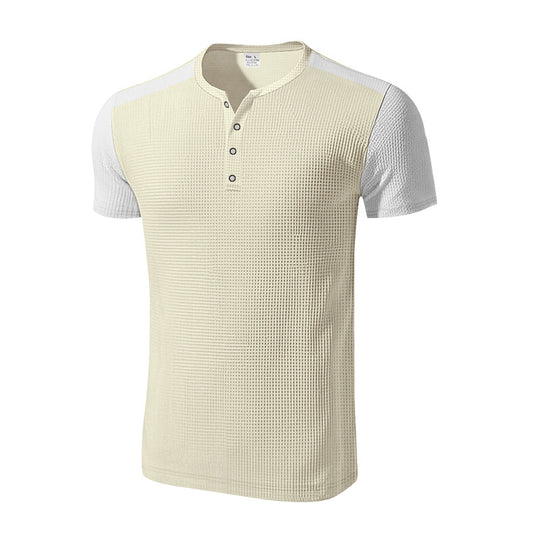 Herren Kurzarm-Henley-T-Shirt mit strukturierter Oberfläche und dezenter Knopfleiste EB