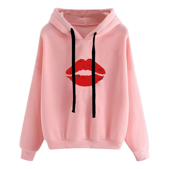 Damen nan lässiger Oversize Kapuzenpullover mit Herz‑und‑Pfotenprint, Kordelzug und gerippten Bündchen EB