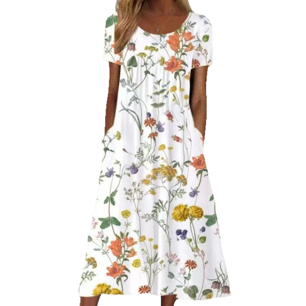 Damen Maxi-Kleid mit floralem Muster und praktischen Seitentaschen Heidi-Mode