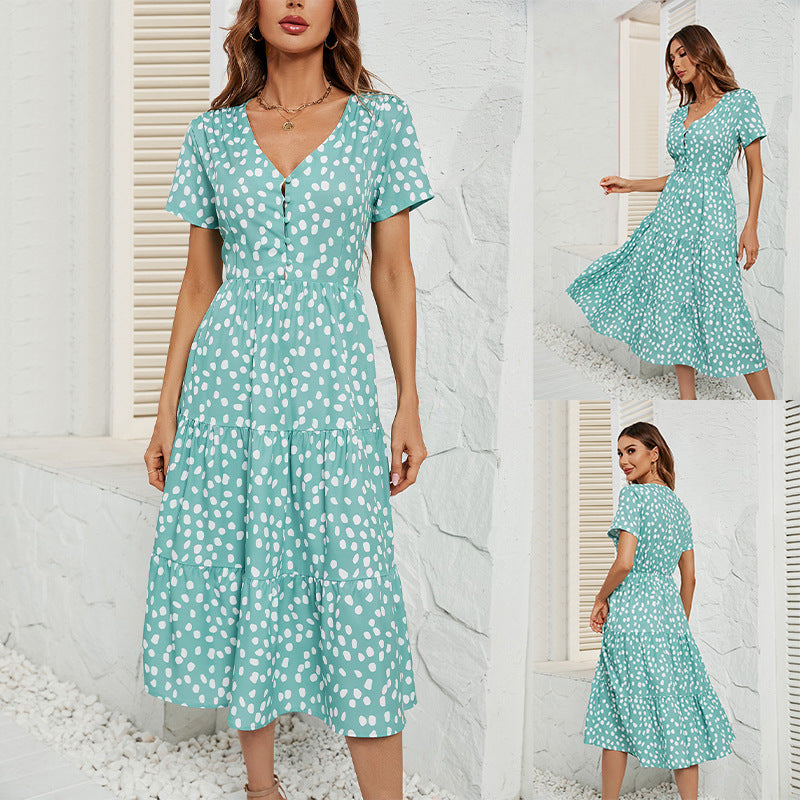 Damen Midi-Kleid mit Flügelärmeln und Knopfleiste EB