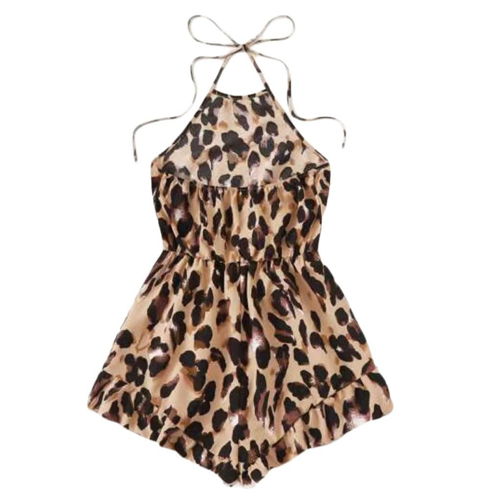 Damen Ärmelloser Jumpsuit mit tierischem Muster und Trägern EB