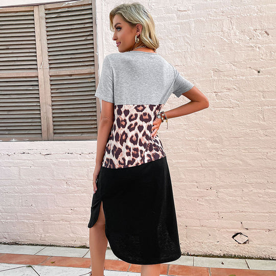Damen modisches T-Shirt-Kleid mit Leopardenmuster und lässigem Schnitt EB