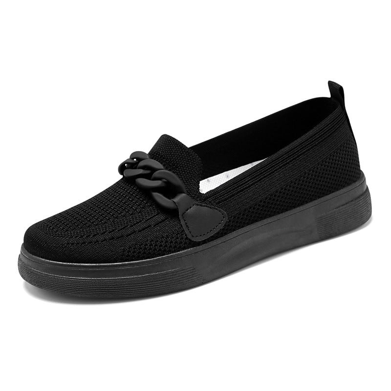 Damen nan komfortabler Strick-Slip-On Loafer mit elastischem Einstieg, dekorativer Kettenapplikation und stoßdämpfender EVA-Leichtsohle EB